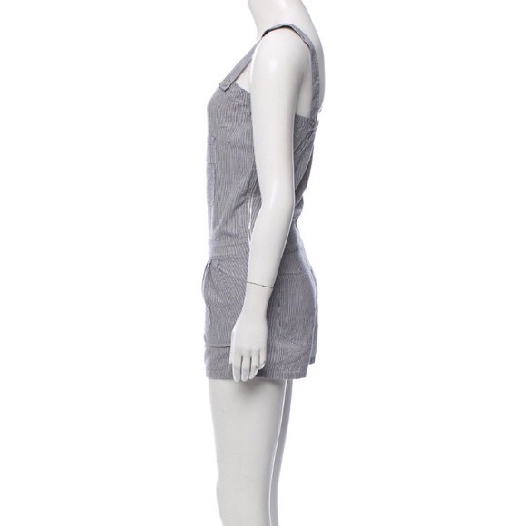 A.P.C seersucker blue white pin stripe print sleeveless shorts romper jumper - Picture 3 of 7